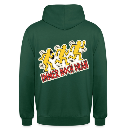 Immer noch dran. Pop-Art-Motiv Motiv-Hoodie unisex, Farbe Flaschengrün