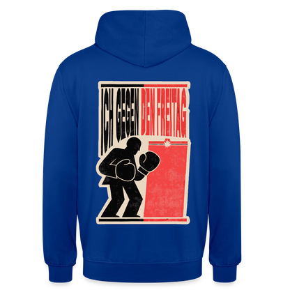 "Ich gegen den Freitag. Boxplakat-Motiv" Motiv-Hoodie unisex, Farbe Royalblau