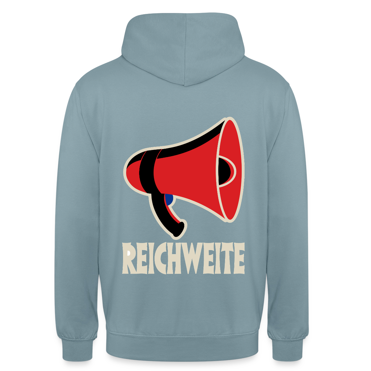 Reichweite. Sachplakat-Motiv Motiv-Hoodie unisex, Farbe Nebelblau