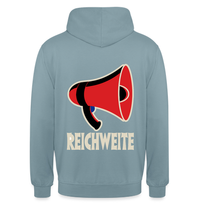 Reichweite. Sachplakat-Motiv Motiv-Hoodie unisex, Farbe Nebelblau