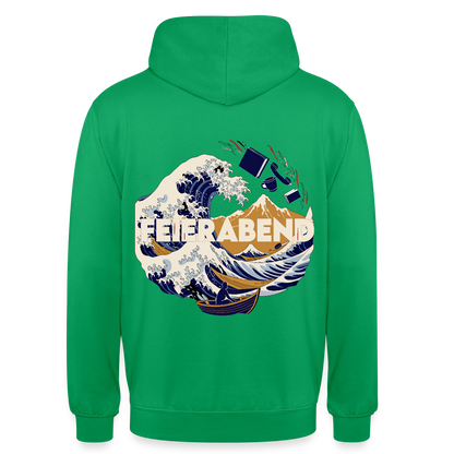 "Feierabend. Ukiyo-e-Motiv" Motiv-Hoodie unisex, Farbe Kelly Green