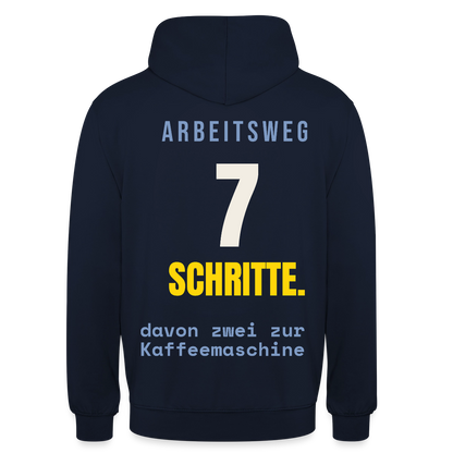Arbeitsweg: sieben Schritte Motiv-Hoodie unisex, Farbe Navy