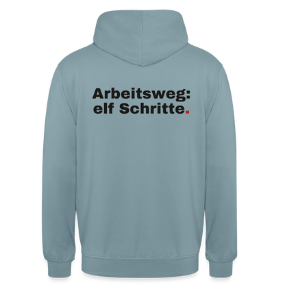 Arbeitsweg: elf Schritte Motiv-Hoodie unisex, Farbe Nebelblau