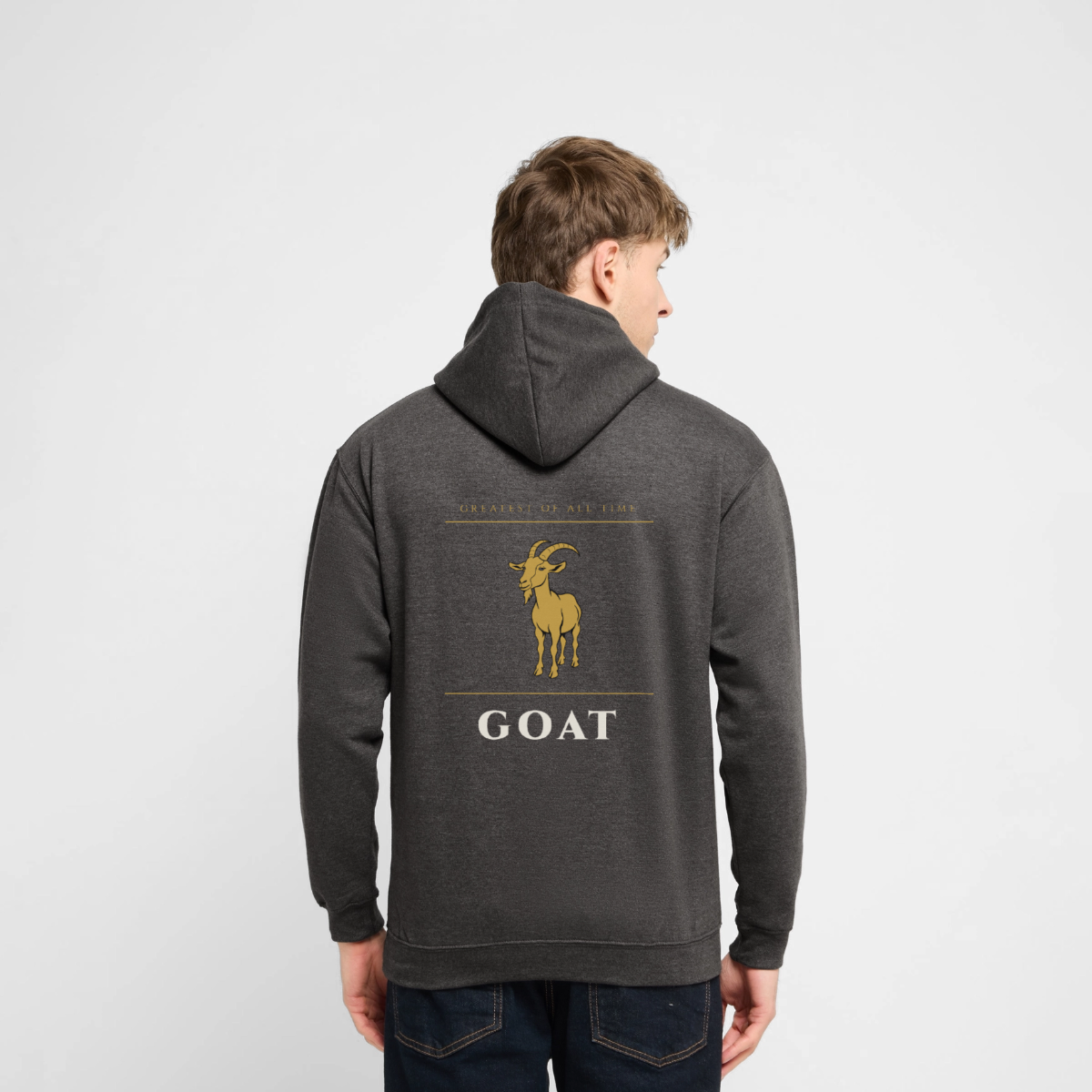 GOAT. Greatest of all time. Motiv-Hoodie unisex, Farbe Anthrazit, Model