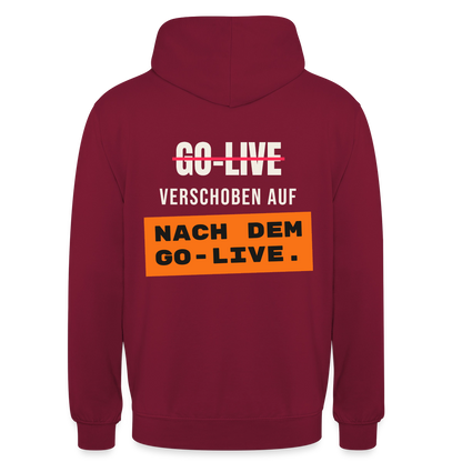 Go-Live verschoben auf nach dem Go-Live. Motiv-Hoodie unisex, Farbe Bordeaux