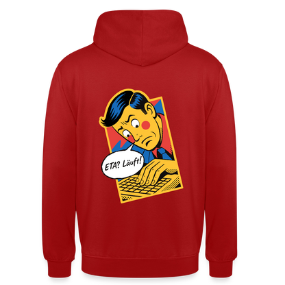 "ETA? Läuft! Popart-Motiv" Motiv-Hoodie unisex, Farbe Rot