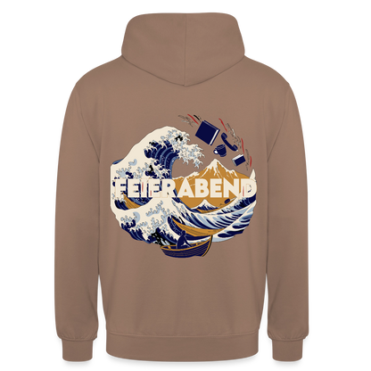 "Feierabend. Ukiyo-e-Motiv" Motiv-Hoodie unisex, Farbe Mokka