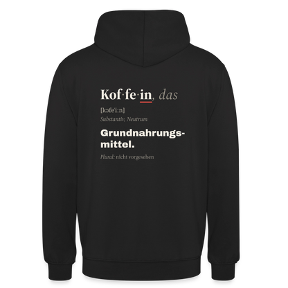 "Koffein, das: Grundnahrungsmittel." Motiv-Hoodie unisex, Farbe Schwarz