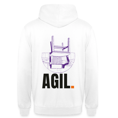 "Agil." Motiv-Hoodie unisex, Farbe Weiß