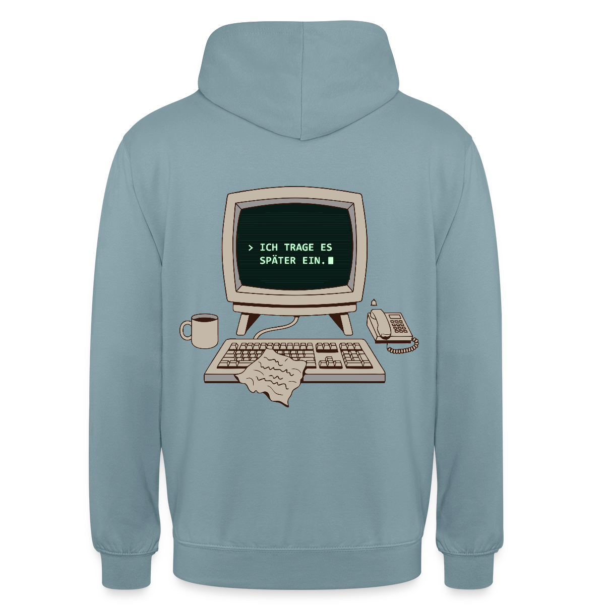 Ich trage es später ein. Motiv-Hoodie unisex, Farbe Nebelblau