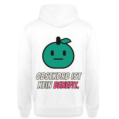 Obstkorb ist kein Benefit. Motiv-Hoodie unisex, Farbe Weiß
