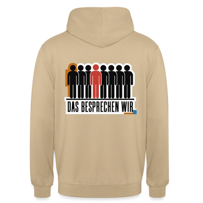"Das besprechen wir. Isotype-Motiv" Motiv-Hoodie unisex, Farbe Beige