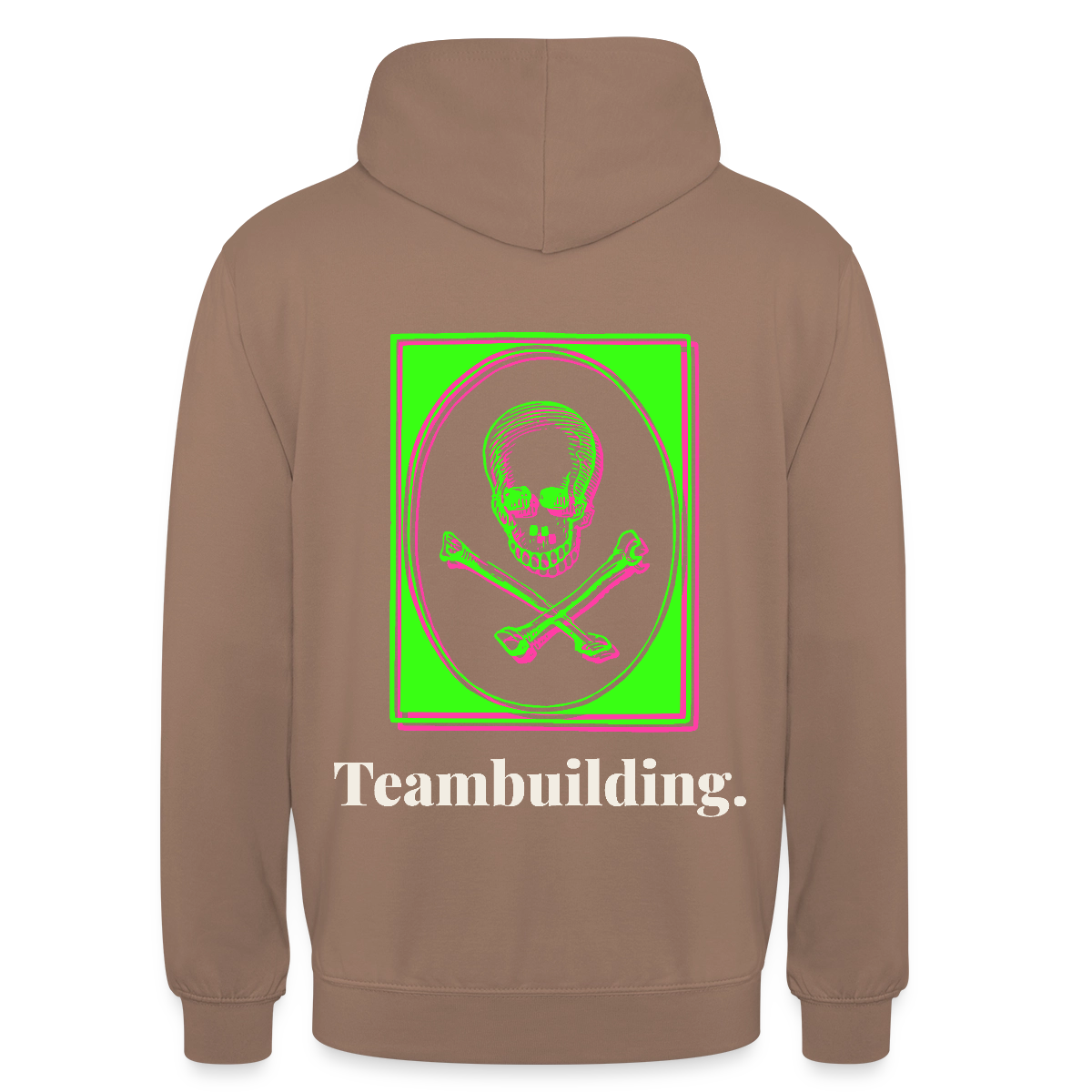 "Teambuilding. Neon-Motiv" Motiv-Hoodie unisex, Farbe Mokka