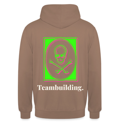 "Teambuilding. Neon-Motiv" Motiv-Hoodie unisex, Farbe Mokka