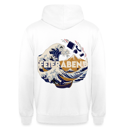 Feierabend. Ukiyo-e-Motiv Motiv-Hoodie unisex, Farbe Weiß