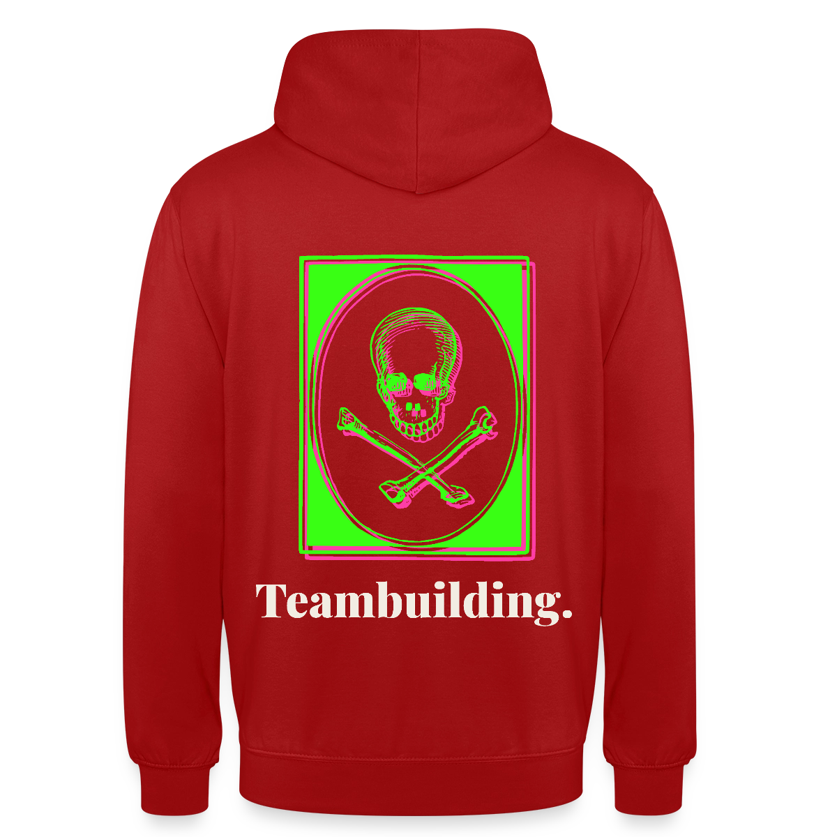 "Teambuilding. Neon-Motiv" Motiv-Hoodie unisex, Farbe Rot