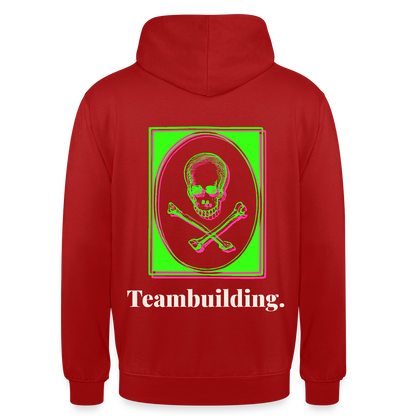 "Teambuilding. Neon-Motiv" Motiv-Hoodie unisex, Farbe Rot