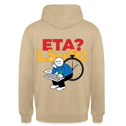 "ETA? Läuft! Strichfiguren-Motiv" Motiv-Hoodie unisex, Farbe Beige