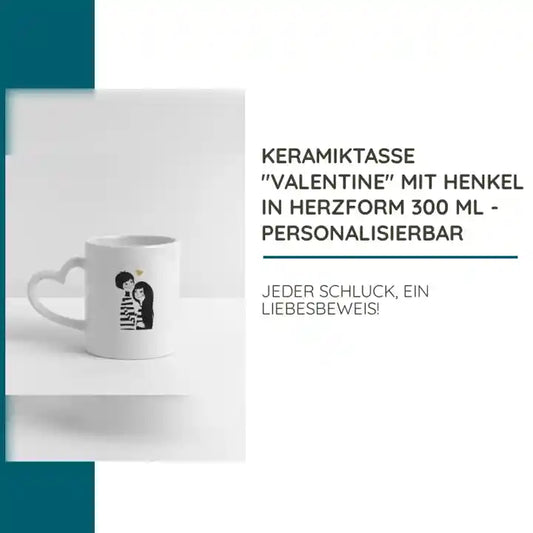 Keramiktasse "Valentine" mit Henkel in Herzform 300 ml - personalisierbar by@Outfy